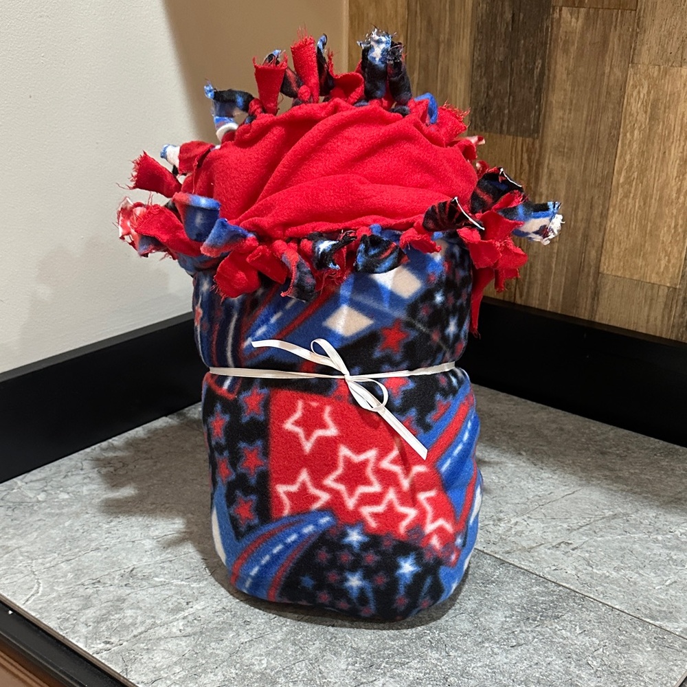 Star Fleece Blanket in Red White Blue with Reversible Red 49x59 inch
